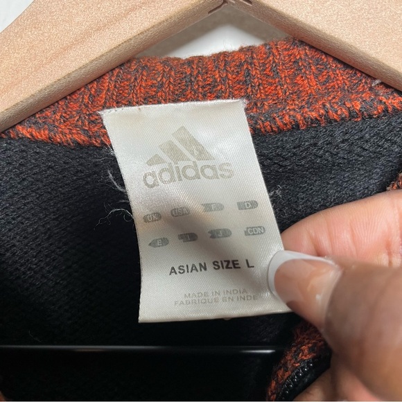 VTG 90s Adidas Men Sweater Large Japan Black Orange Thick Knit Stripe 1/4 Zip - Picture 7 of 12